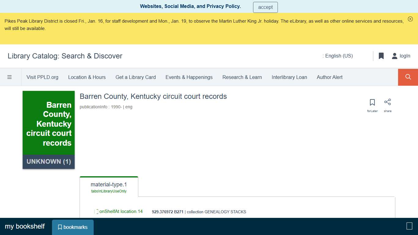 Barren County, Kentucky circuit court records | Library Catalog: Search & Discover
