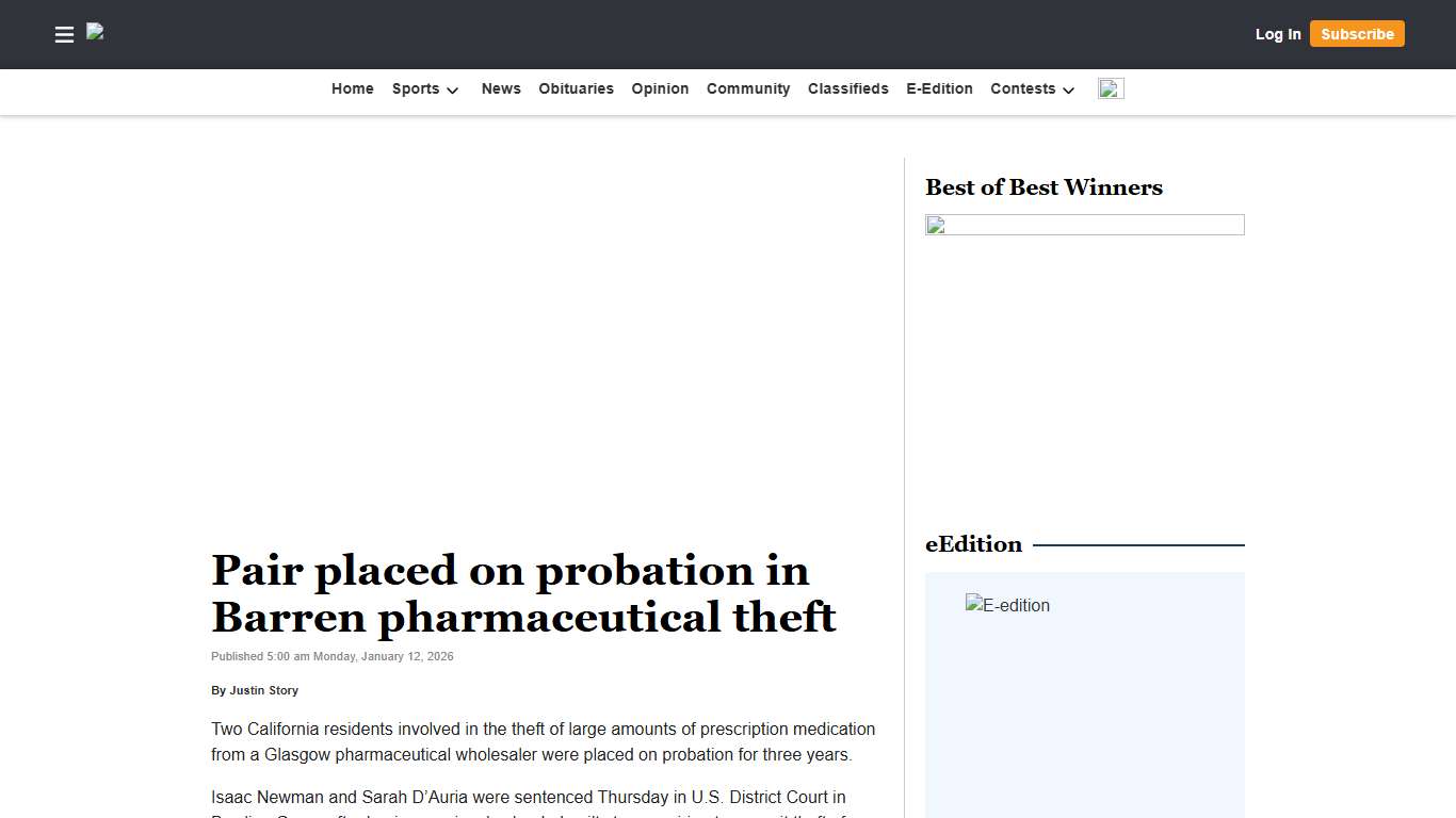 Pair placed on probation in Barren pharmaceutical theft | Bowling Green Daily News